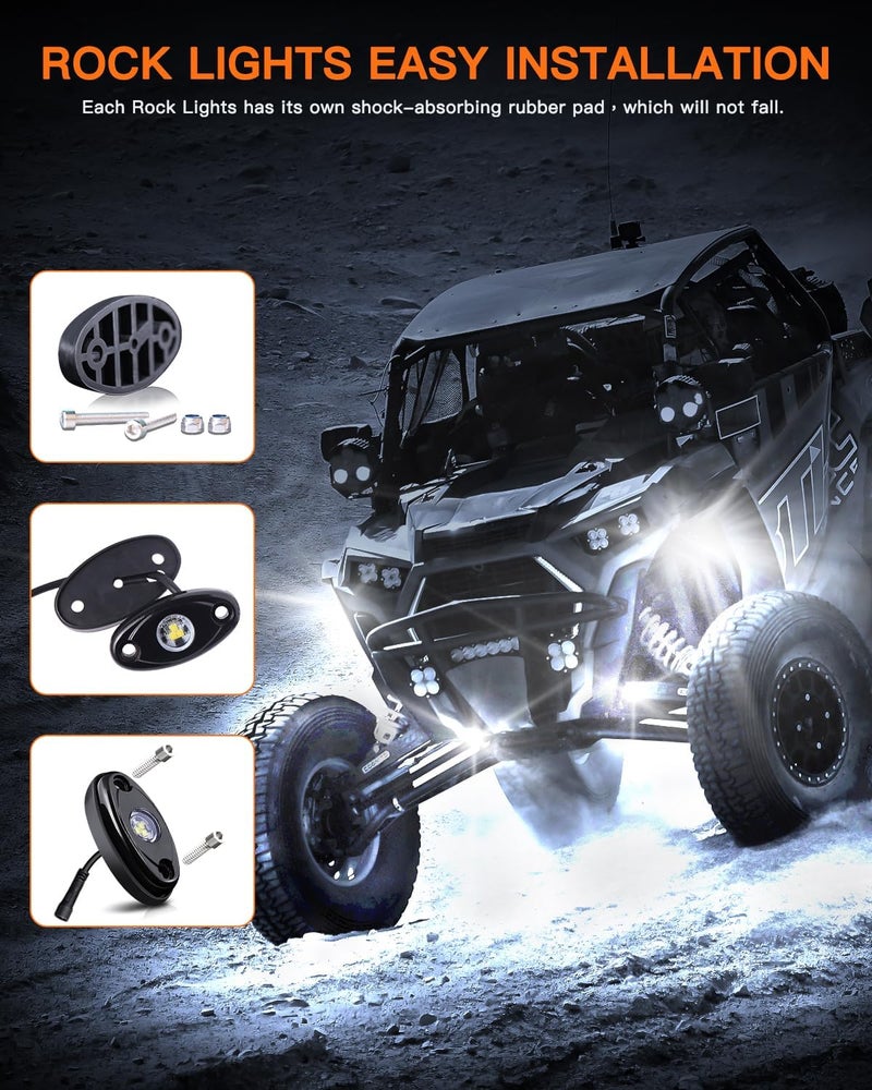 LEDMIRCY R1 Pure White LED Rock Lights Kit with Roker Switch Wire Harness 12PCS High Power Rock Lights White for Trucks Off Road ATV UTV SUV Underglow Trail Rig Light Under Body Waterproof Light - Image 5